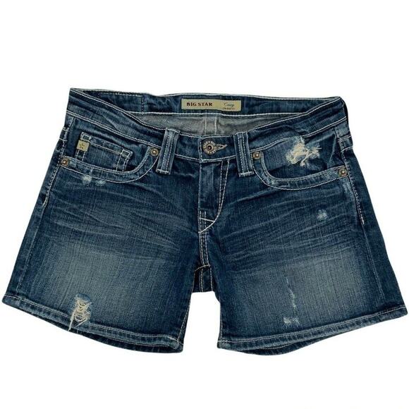 Big Star Shorts Women's Size 26 Distressed Whiskers Stitches Logo Pockets Denim - Picture 1 of 9